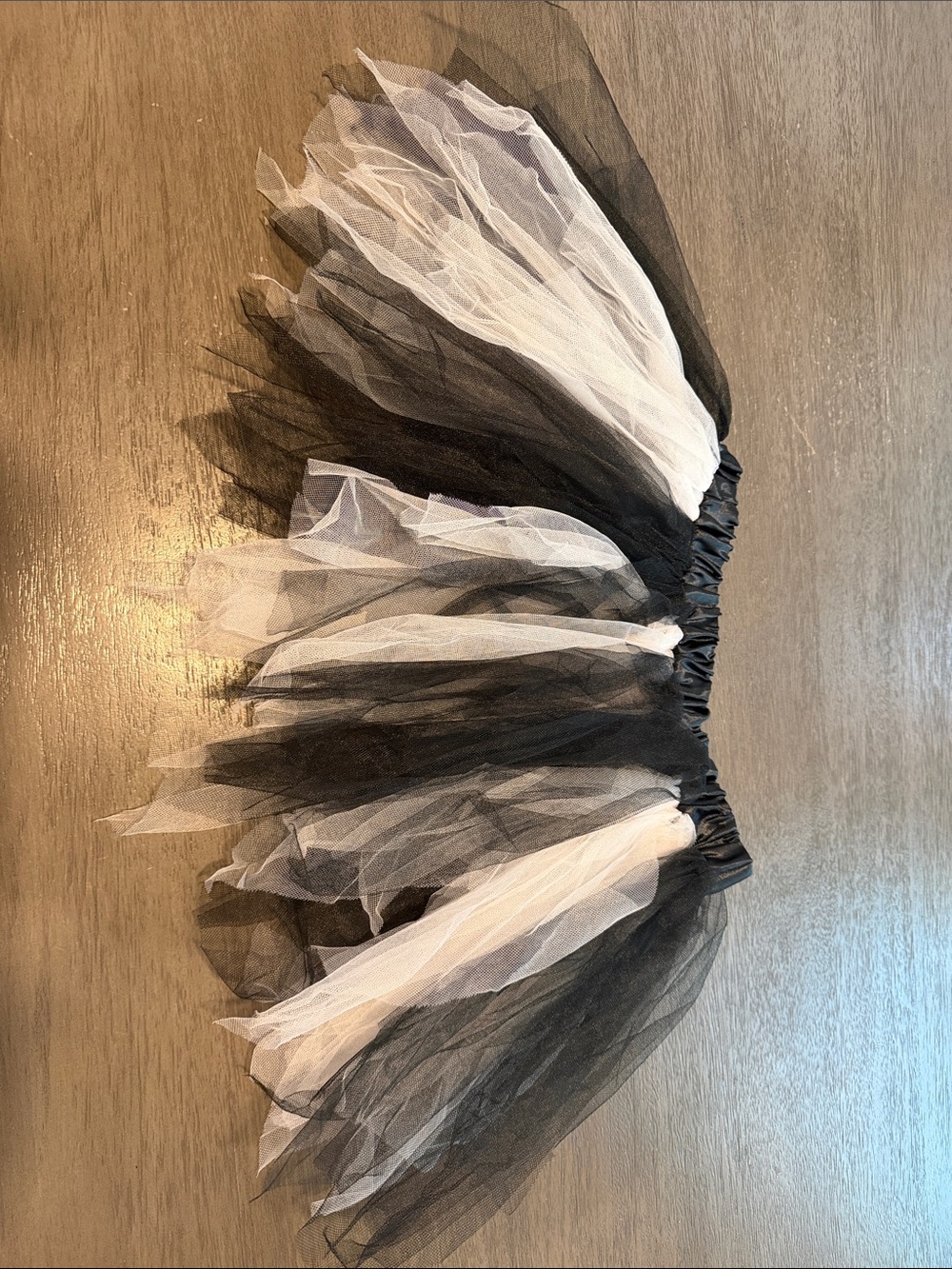 Black and White Tulle Mini Skirt with Elastic Waist